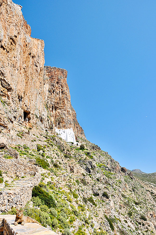 The stairs leading up to the monastery of Panagia Hozoviotissa on Amorgos.