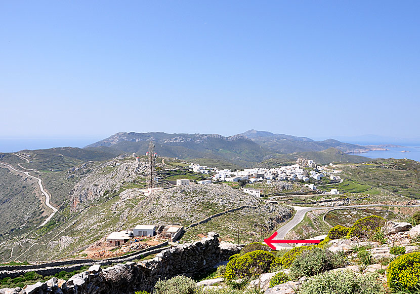 The hike to Profitis Ilias begins in Chora on the way to Aegiali.