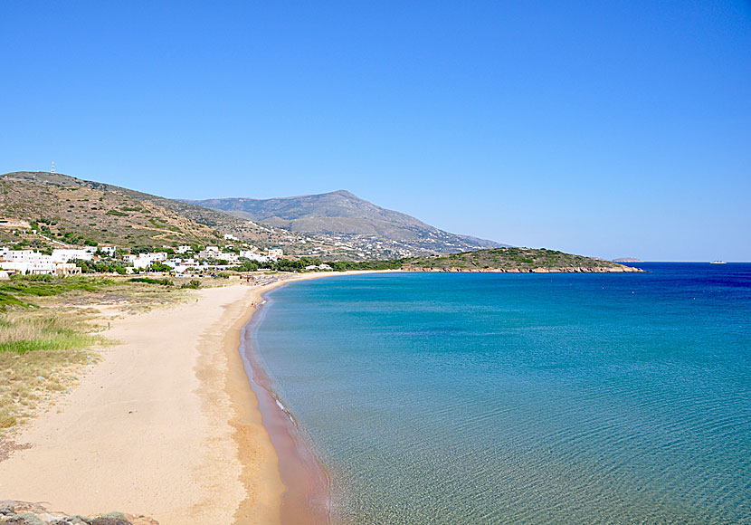 The fine sandy beach Agios Petros beach is located near the cozy village of Batsi on Andros.