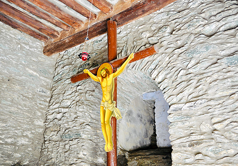 A unique crucifix with Jesus in the Monastery of Panachrantos.