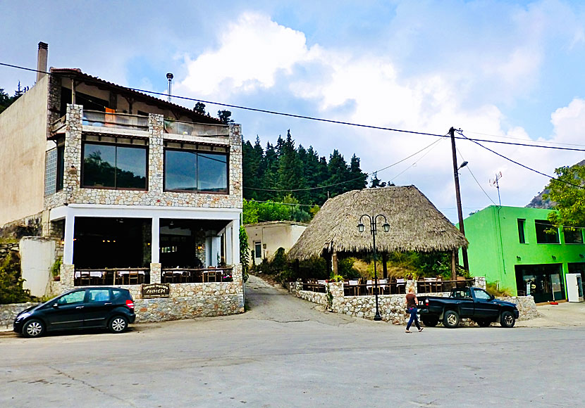 Tavernas in the village of Theriso in Crete.
