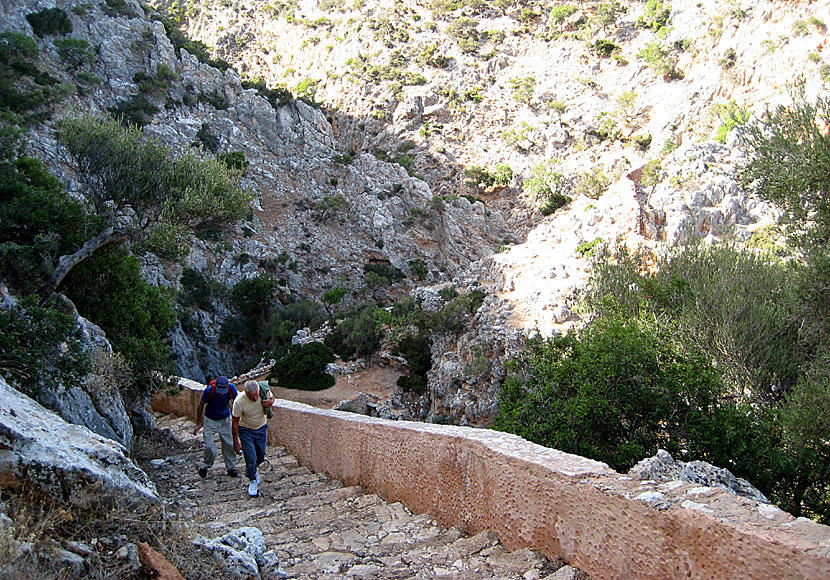 The stairs with the 140 steps leading down to the Katholiko Monastery in Crete.