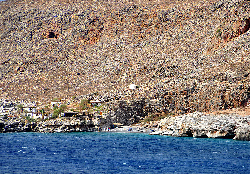 Tavern at Marmara beach at the end of the Aradena gorge near Lykos in southern Crete.
