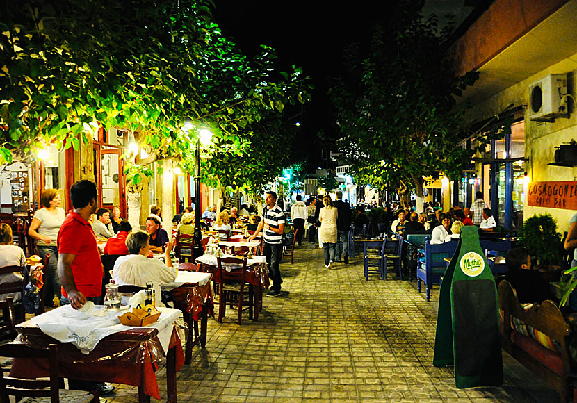 The main street in Paleochora is closed for car traffic in the evenings.