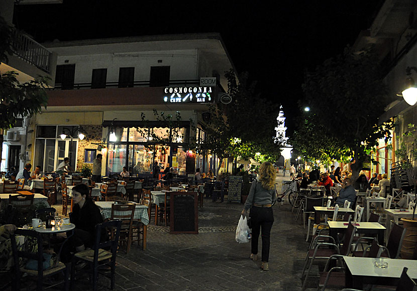 Restaurants and tavernas at the square in Paleochora in Crete.