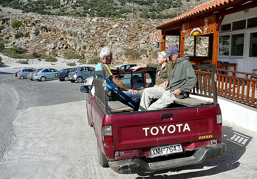 Taxi from the village of Komitades to the villages of Imbros and Chora Sfakion in southern Crete.