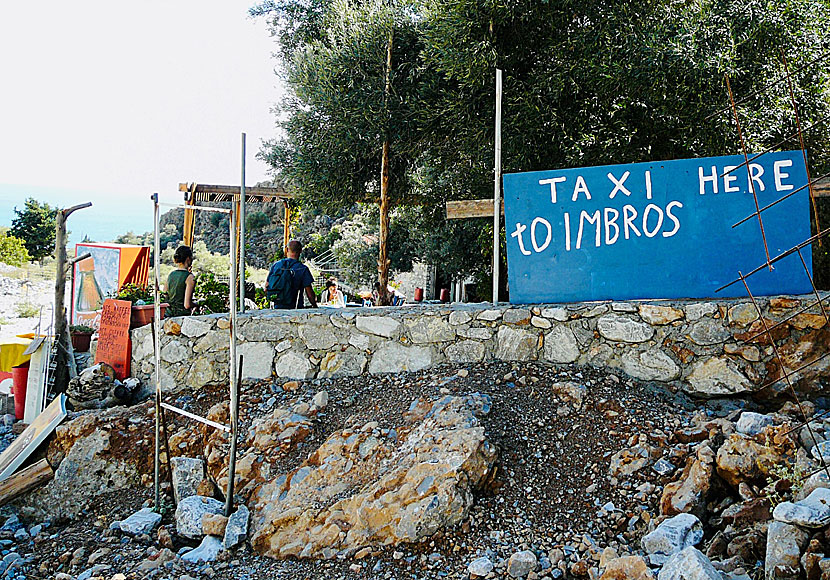 From the village of Komitades, where the Imbros gorge ends, you can take a taxi to the village of Imbros in Crete.