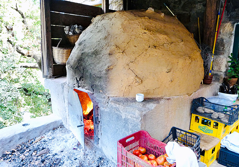 The wood-fired oven at Milia Mountain Retreat Restaurant in Crete.