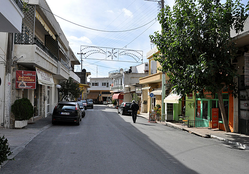 Restaurants and tavernas at the main street in Zaros. Crete.