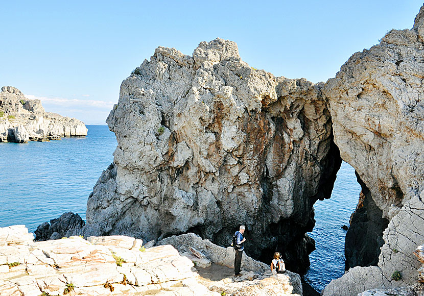 Dive from cliffs in Agios Pavlos on Crete in Greece.