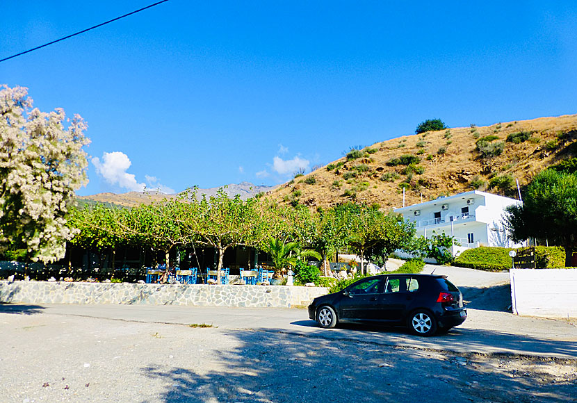 Tavernas, restaurants and hotels at Korakas beach near Rodakino in southern Crete.