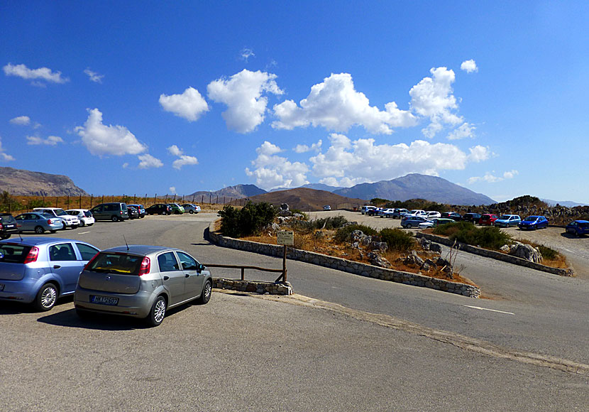 The parking lot above Preveli beach in southern Crete.