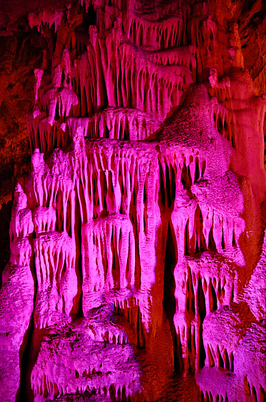 Impressive stalagmites and stalactites Sendoni cave in Crete.