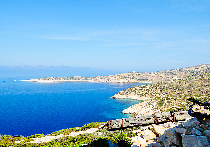 View towards Kedros beach from the windmill after Kalimera beach on Donoussa.