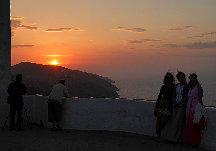 The sunset seen from Pounta Square in Chora in Folegandros.