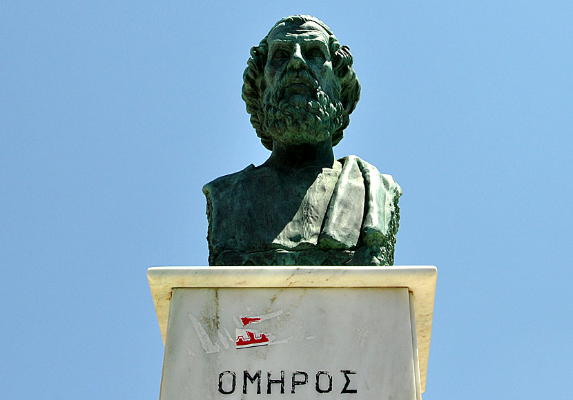 Bust of Homer in the port of Ios in Greece.