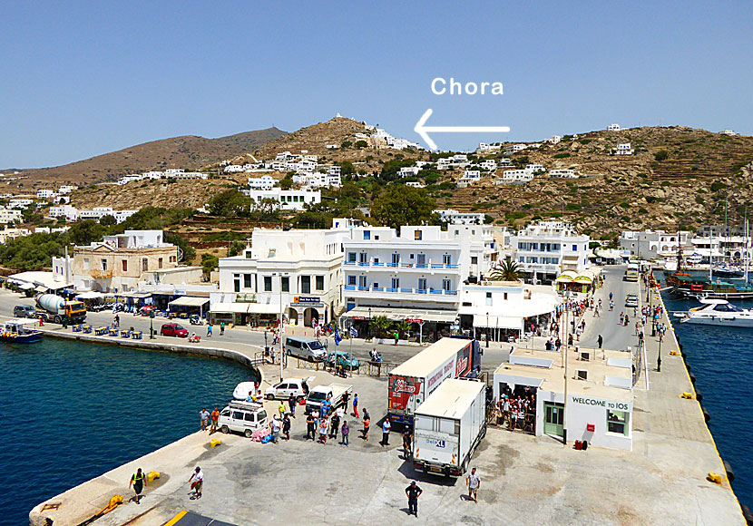 Chora is located just above the port of Ios.