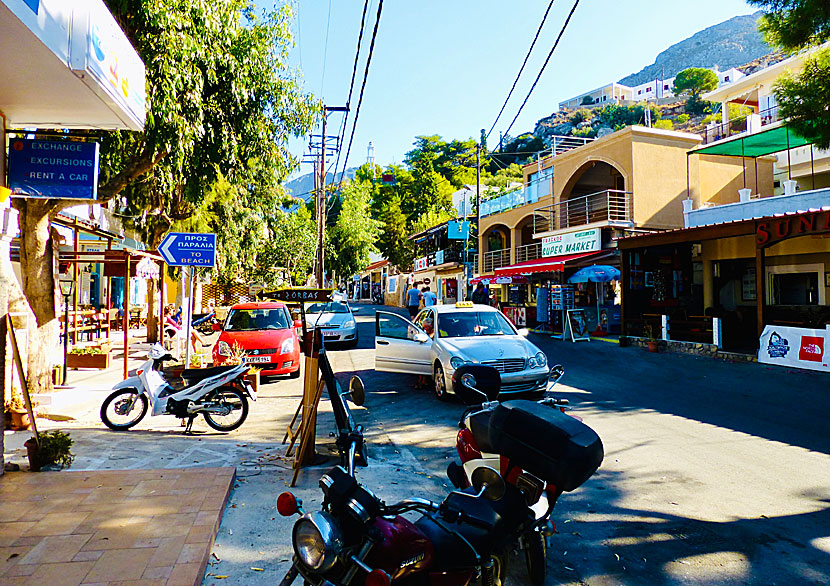 Taverns, restaurants, shops and supermarkets in Massouri on Kalymnos.