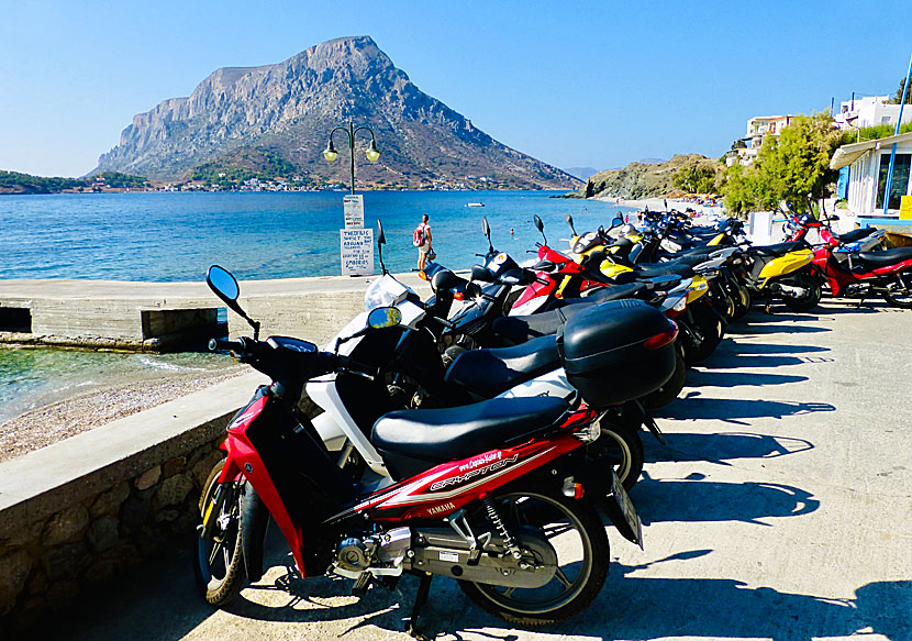 Scooter parking in Myrties for anyone going by boat to the car- and moped-free Telendos.