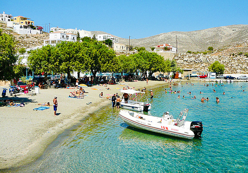 The beach in Vlychadia on a Sunday when all the Greeks are swimming.