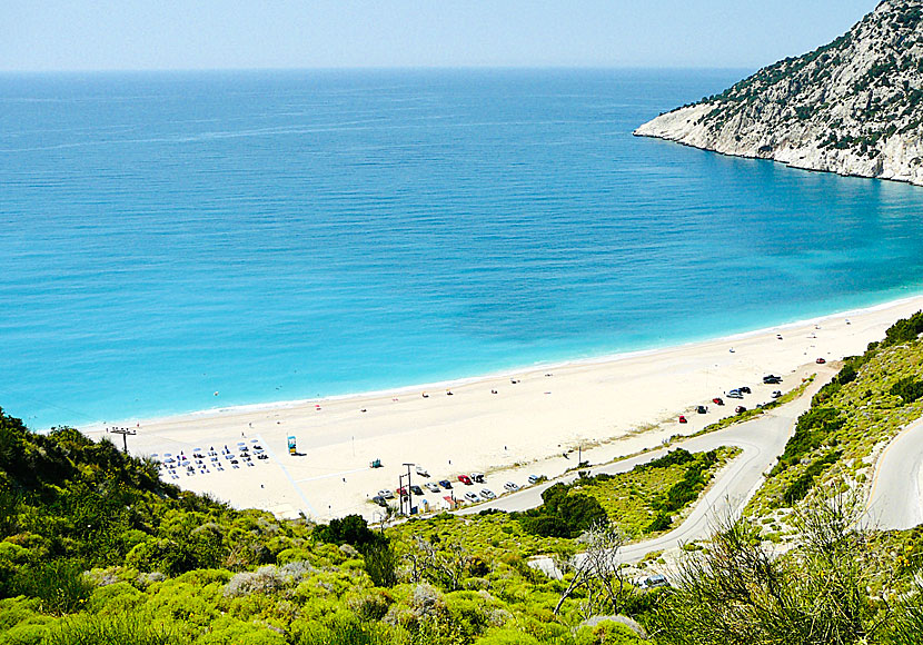 The road down to Myrtos beach on Kefalonia in Greece.