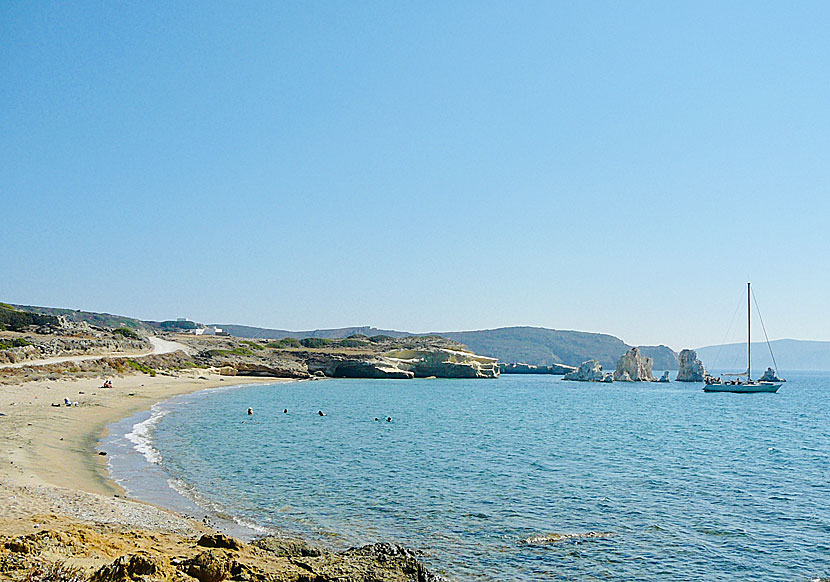 The best beaches on Kimolos. Mavrospilia beach.