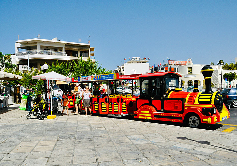 The toy trains go to the Asklepion temple area and in and around Kos town.