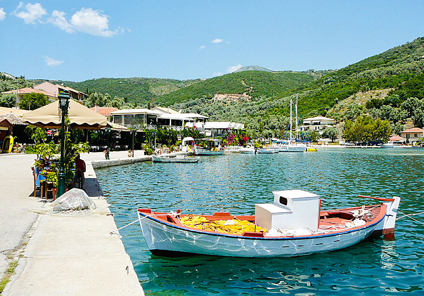The port promenade in Sivota on Lefkada in Greece.