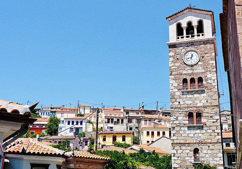 The bell tower outside the Panagia church of Agiasos in Lesvos.