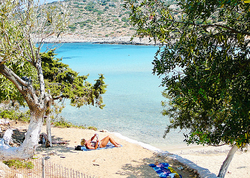Rent sunbeds and parasols at Lipsi in Greece.