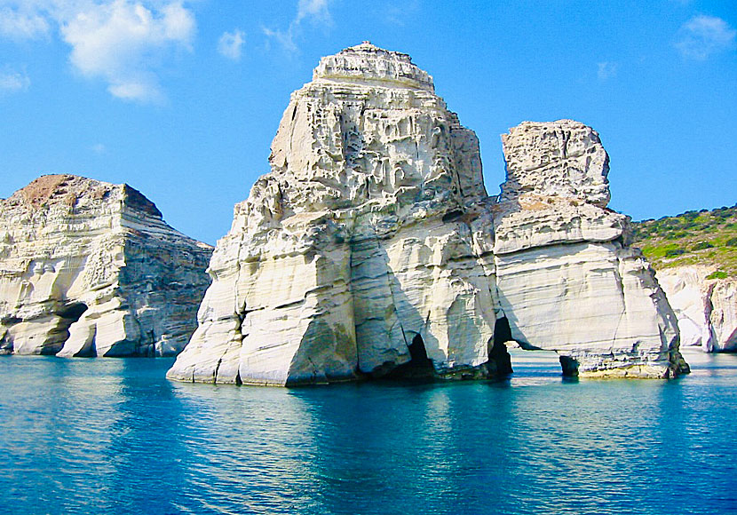 The spectacular rock formations of Kleftiko on Milos in the Cyclades.