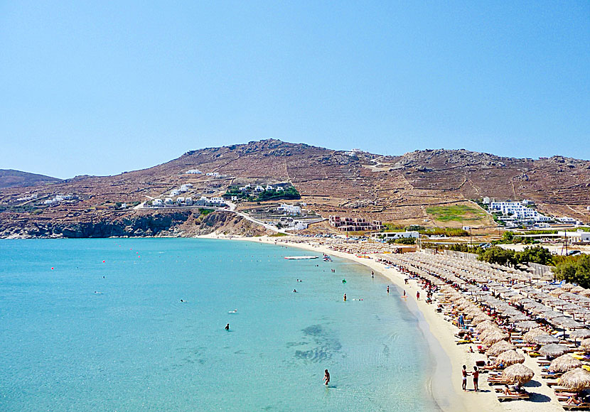 Kalo Livadi beach on Mykonos in Greece.