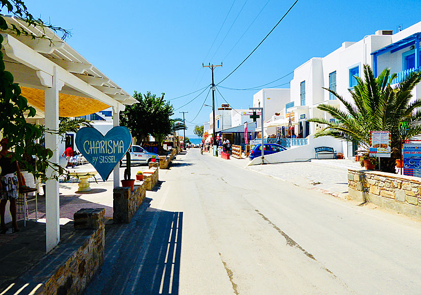 Shops, bars, cafes, supermarket, car and scooter rental in Agios Prokopios.