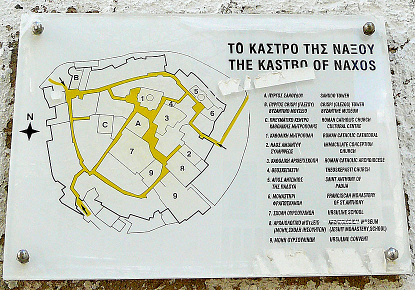 Map of Kastro and Naxos town in the Cyclades.