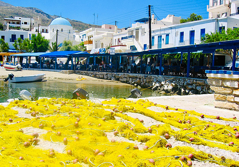 The cozy port with good tavernas in Apollonas in Naxos.