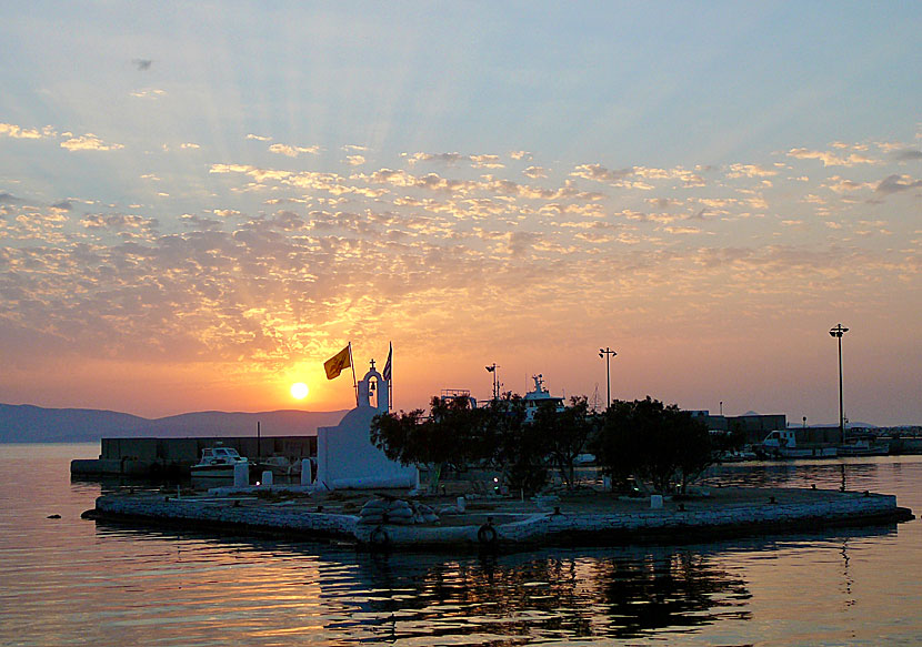 The sunset at Panagia Mirtidiotissa church in Naxos town.