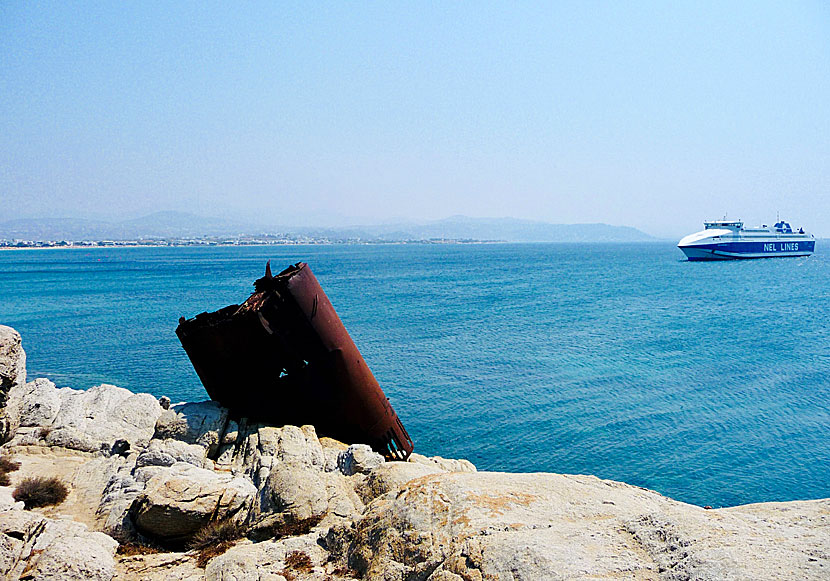 The chimney from the shipwreck "Marianna" which sank off Naxos on July 24, 1981.