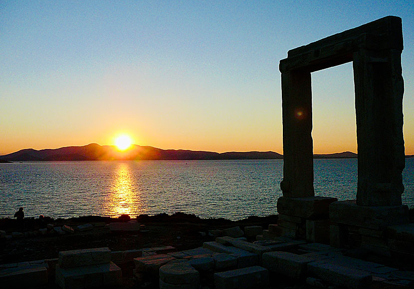 From Naxos you can see the sun setting behind the neighboring island of Paros.