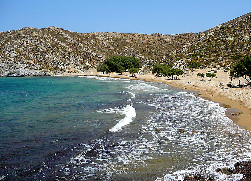 The best beaches on Patmos. Psili Amos beach.