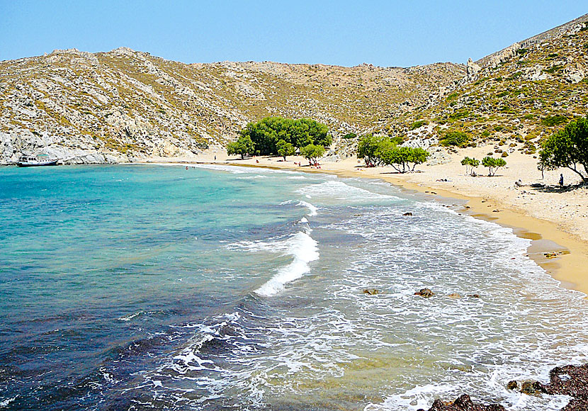 Psili Ammos beach on South Patmos in the Dodecanese.