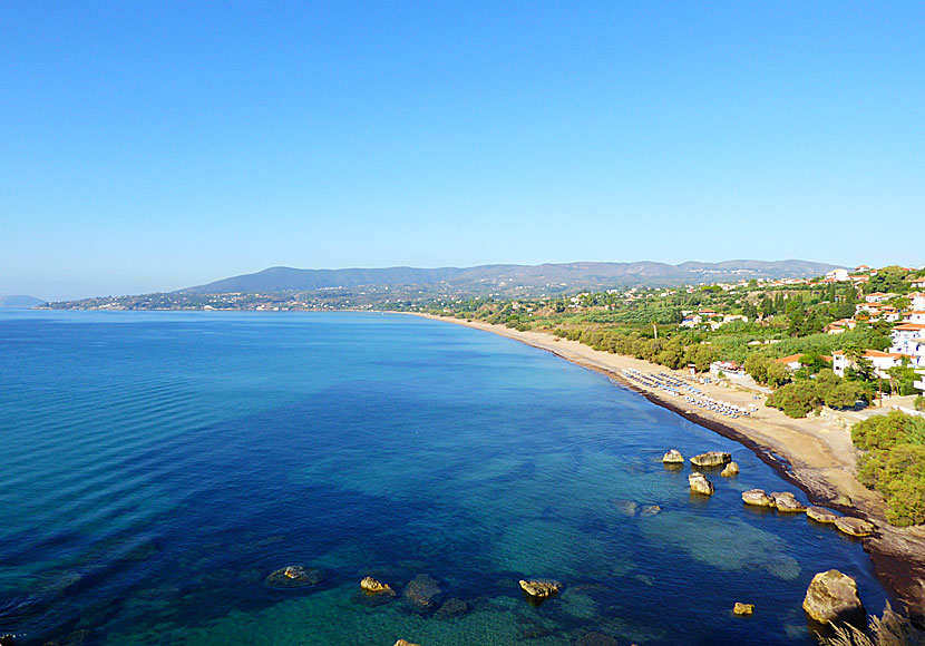 Zaga and Memi beaches as seen from Koroni Castle in Koroni, Peloponnese.