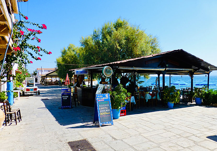 Beachside restaurants and tavernas in Ireon on Samos in Greece.