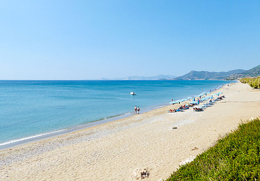 The long fine sandy beach Votsalakia beach on western Samos.