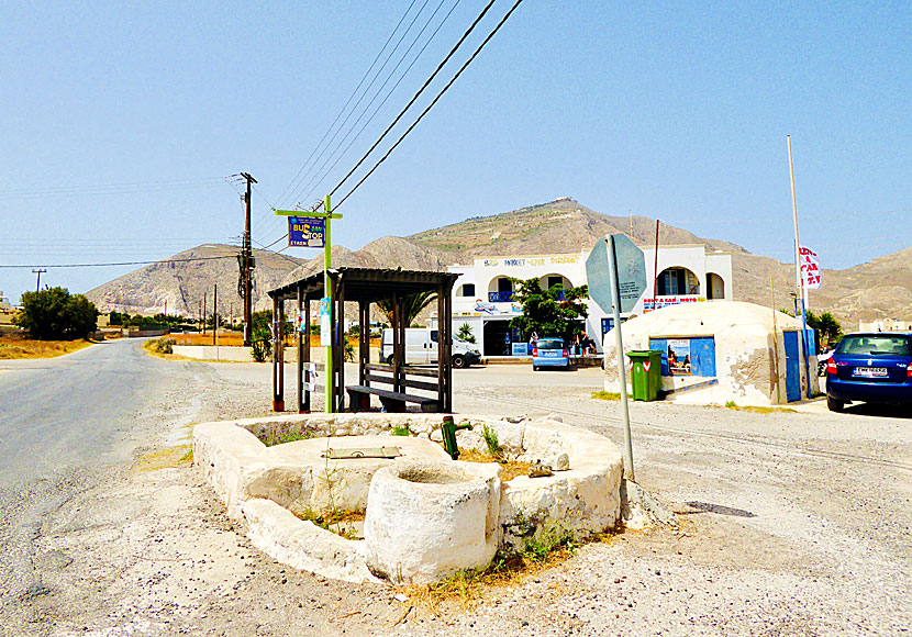 Bus stop and minimarket in Perivolos.