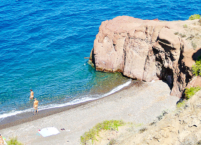 Nudism is not common on Santorini, but it does occur at Caldera beach.