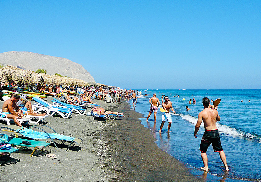 The beach in Perivolos during high season.