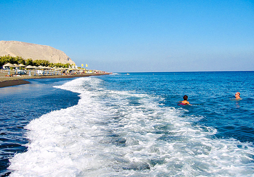 The best beaches in Santorini. Perivolos beach. 