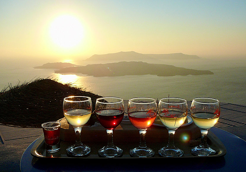 Wine tasting at Santo Wines overlooking the volcanoes of Santorini in the Cyclades.
