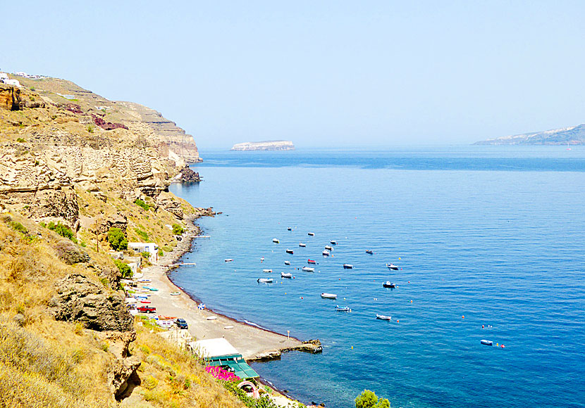 Santorini Dive Center and the marina on Caldera beach on Santorini.