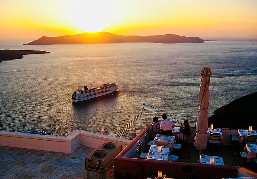 The sunset seen from Fira in Santorini.